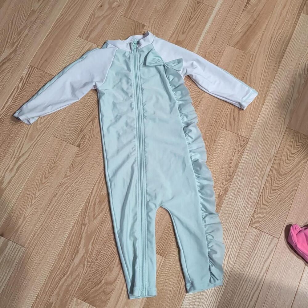 Swimzip Mint green and white one-piece full-body baby sunsuit